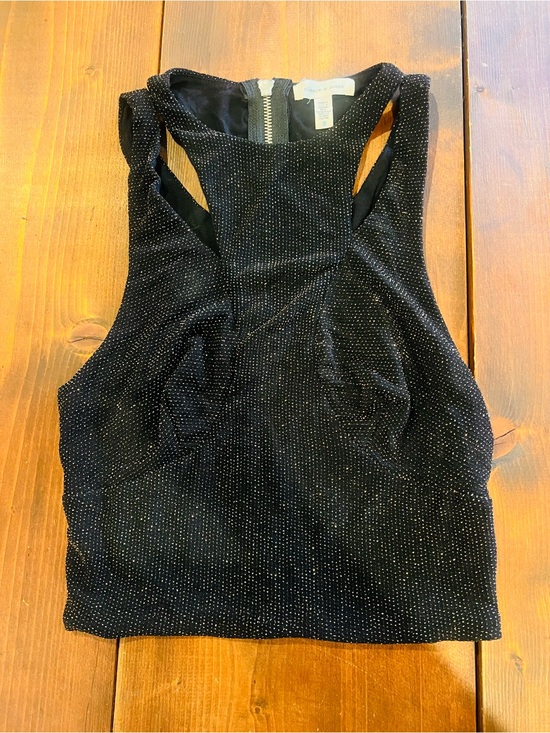 Tops - Silence + Noise Black and GoldSparkle Cut Out Crop Top